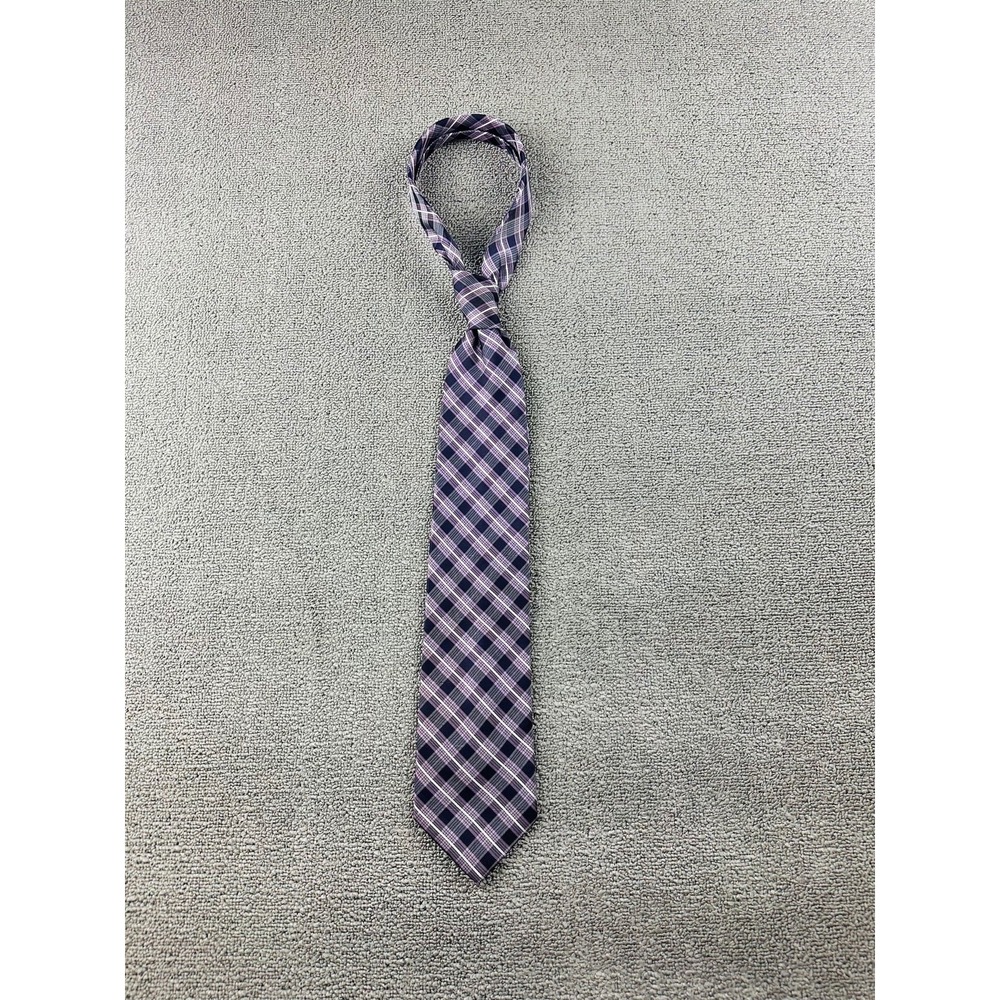 Romario Manzini Tie Men Purple Black Plaid Microfiber Extra Long Business Formal